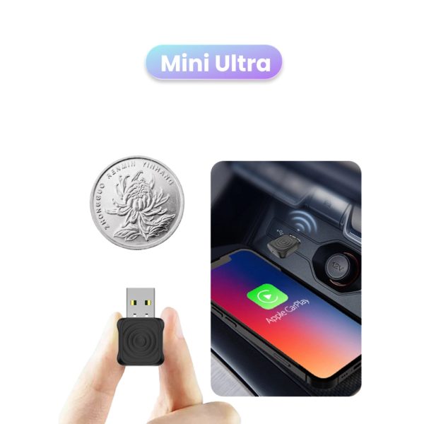 Carlinkit Mini Ultra Adapter voor iPhone en Android Wireless converteert bekabeld naar draadloze CarPlay en Android Auto, plug-and-play setup, compatibel met auto's vanaf
